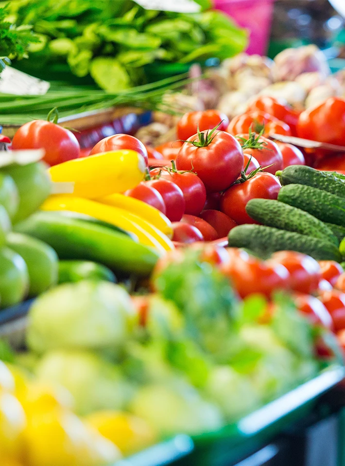 Vegetables on display in grocery store. 