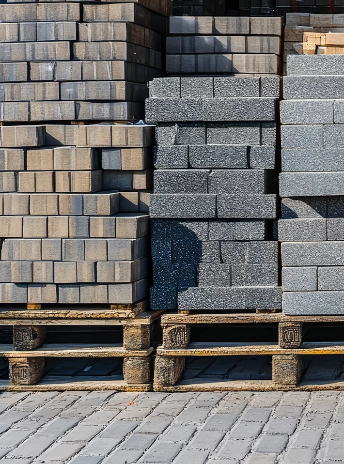 Pallets of assorted building materials.