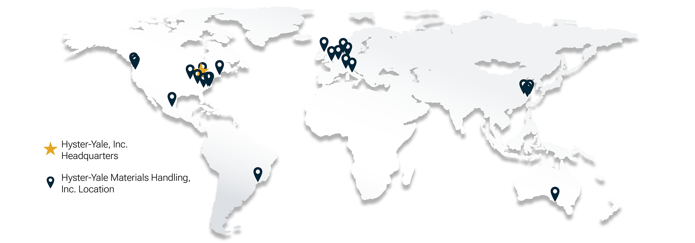 Map showing Hyster-Yale, Inc. corporate headquarters, and Hyster-Yale Materials Handling, Inc. locations.