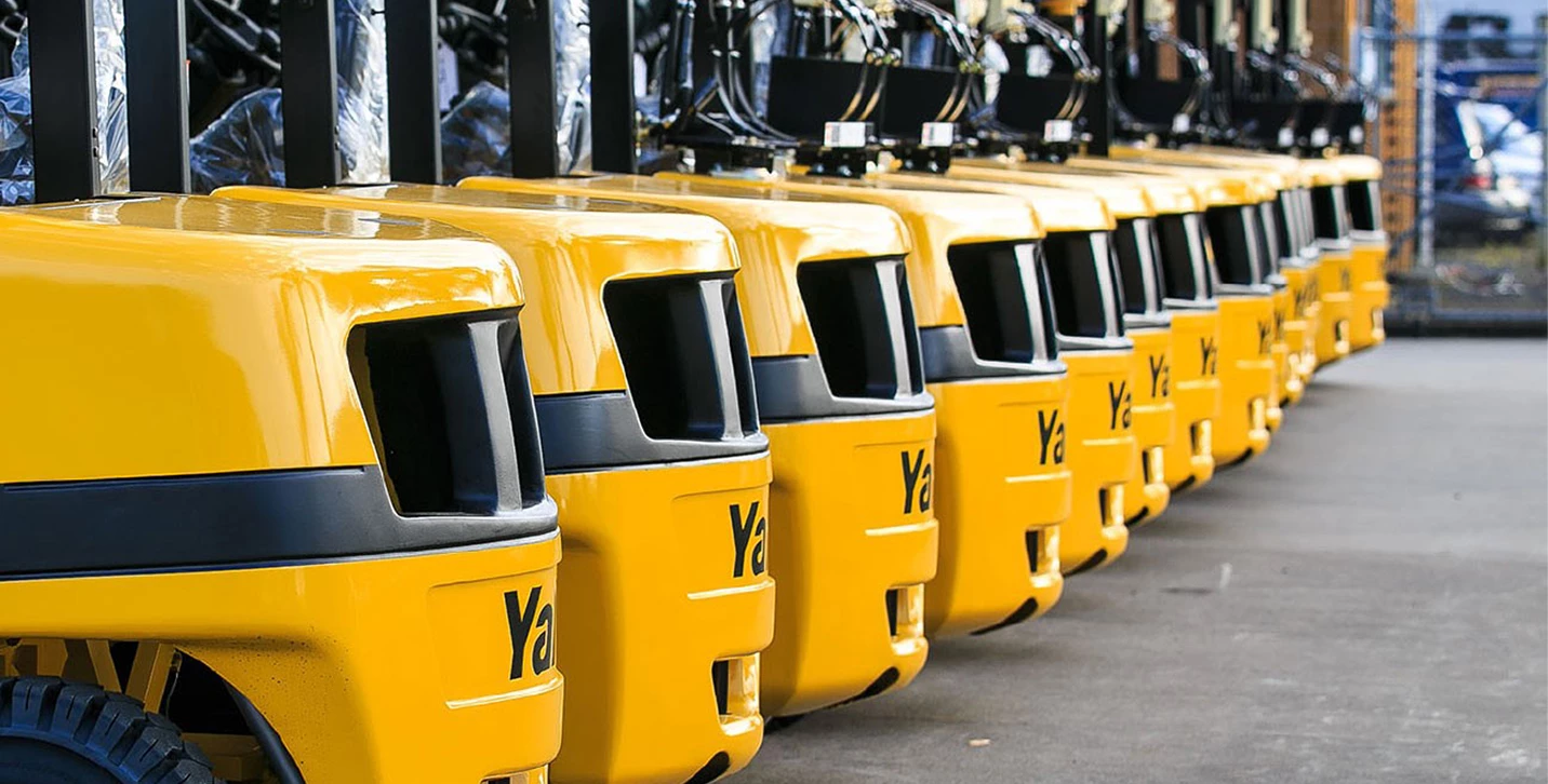 Lineup of Yale r fleet trucks. 