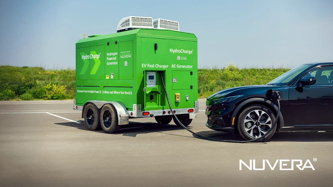 Nuvera portable HydroCharge unit charging an electric vehicle. 