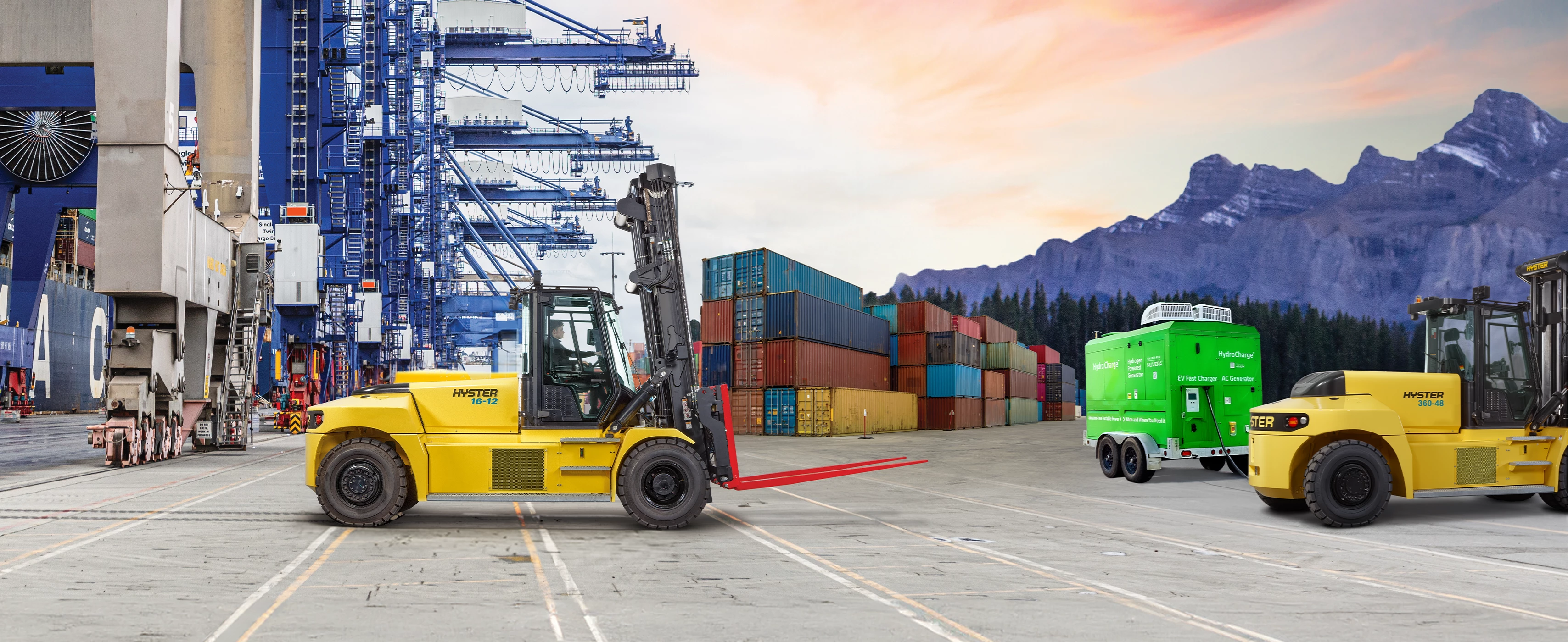 Hyster electric big truck and Nuvera HydroCharge in port setting